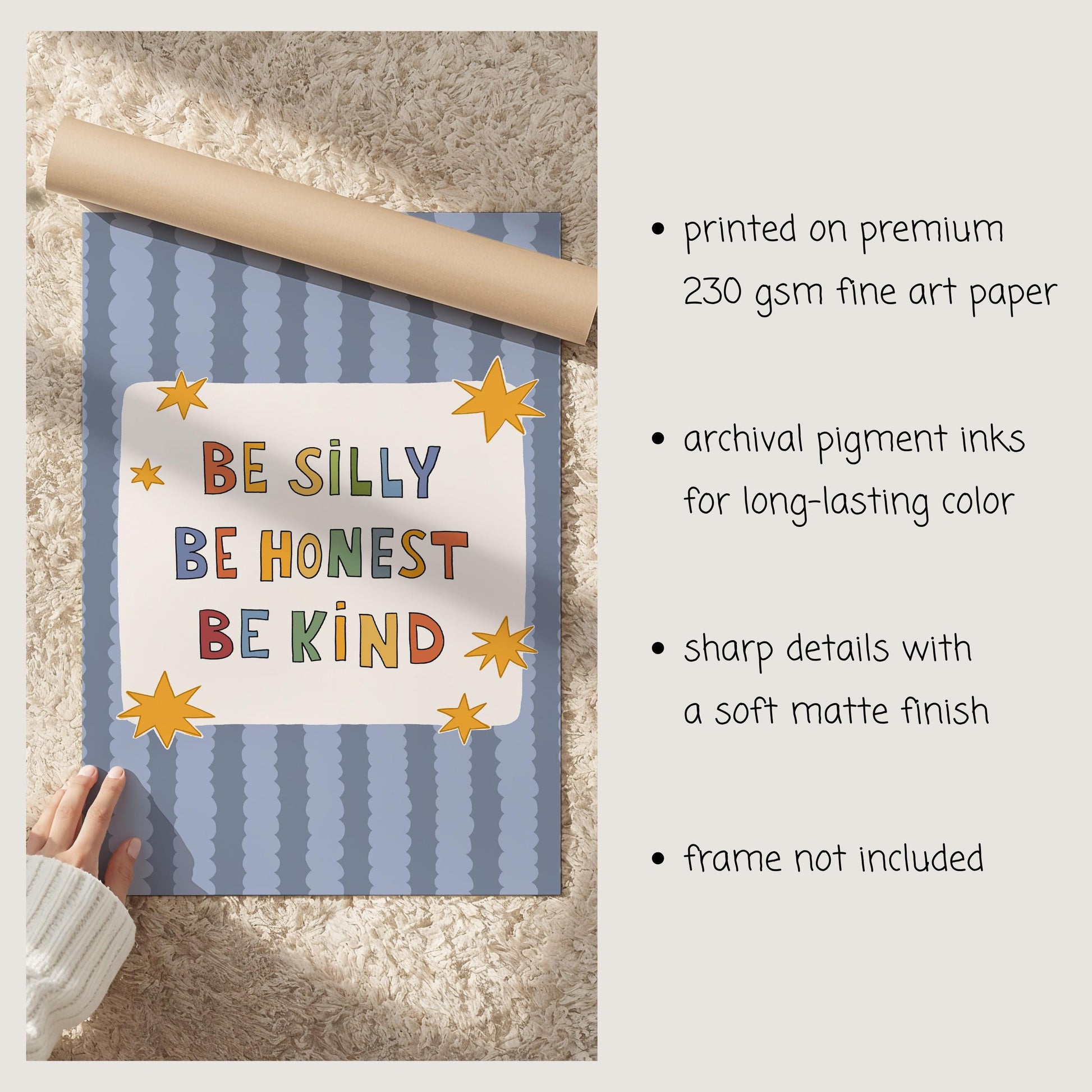 Be Silly Be Honest Be Kind Poster, Kids Room Wall Art, Playroom Decor, Classroom Quote Print (MR119)