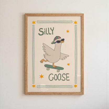 Silly Goose Print, Skateboard Goose Poster, Boy Nursery Decor, Playroom Wall Art (MR124)