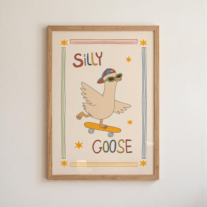 Silly Goose Print, Skateboard Goose Poster, Boy Nursery Decor, Playroom Wall Art (MR124)