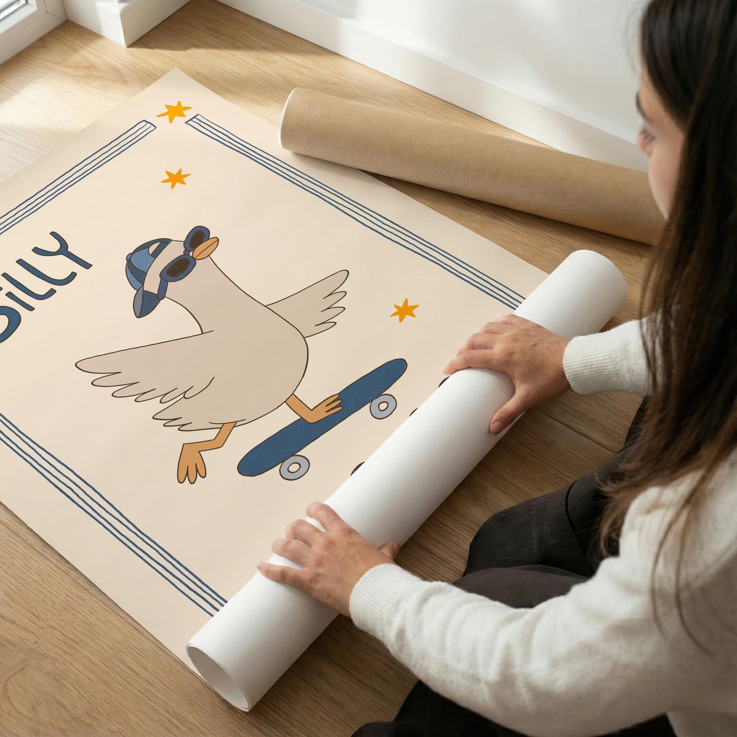 Silly Goose Print, Skateboard Goose Poster, Boy Nursery Decor, Playroom Wall Art (MR124)