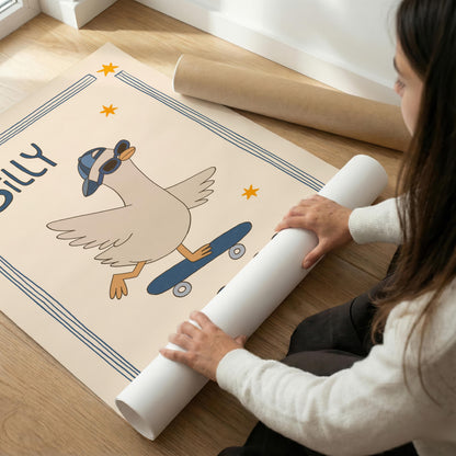 Silly Goose Print, Skateboard Goose Poster, Boy Nursery Decor, Playroom Wall Art (MR124)