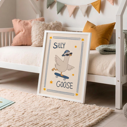Silly Goose Print, Skateboard Goose Poster, Boy Nursery Decor, Playroom Wall Art (MR124)