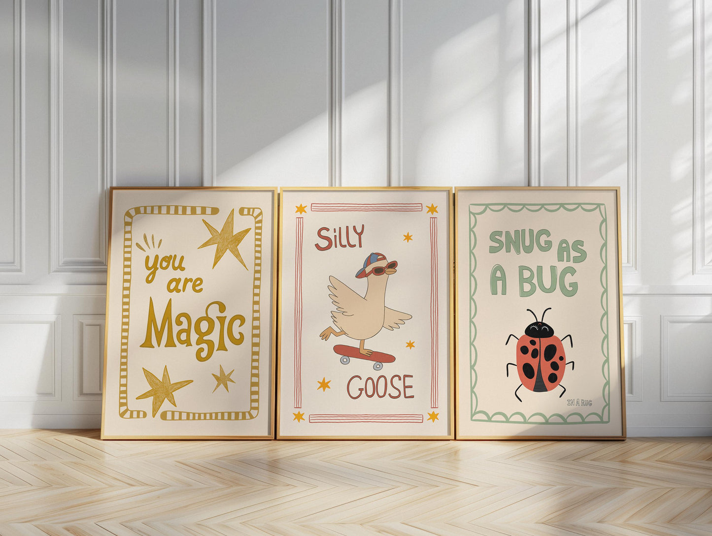 Playroom Wall Art, Nursery Decor, Silly Goose, You Are Magic, Snug Bug, Kids Room Print Set of 3 (ST5)