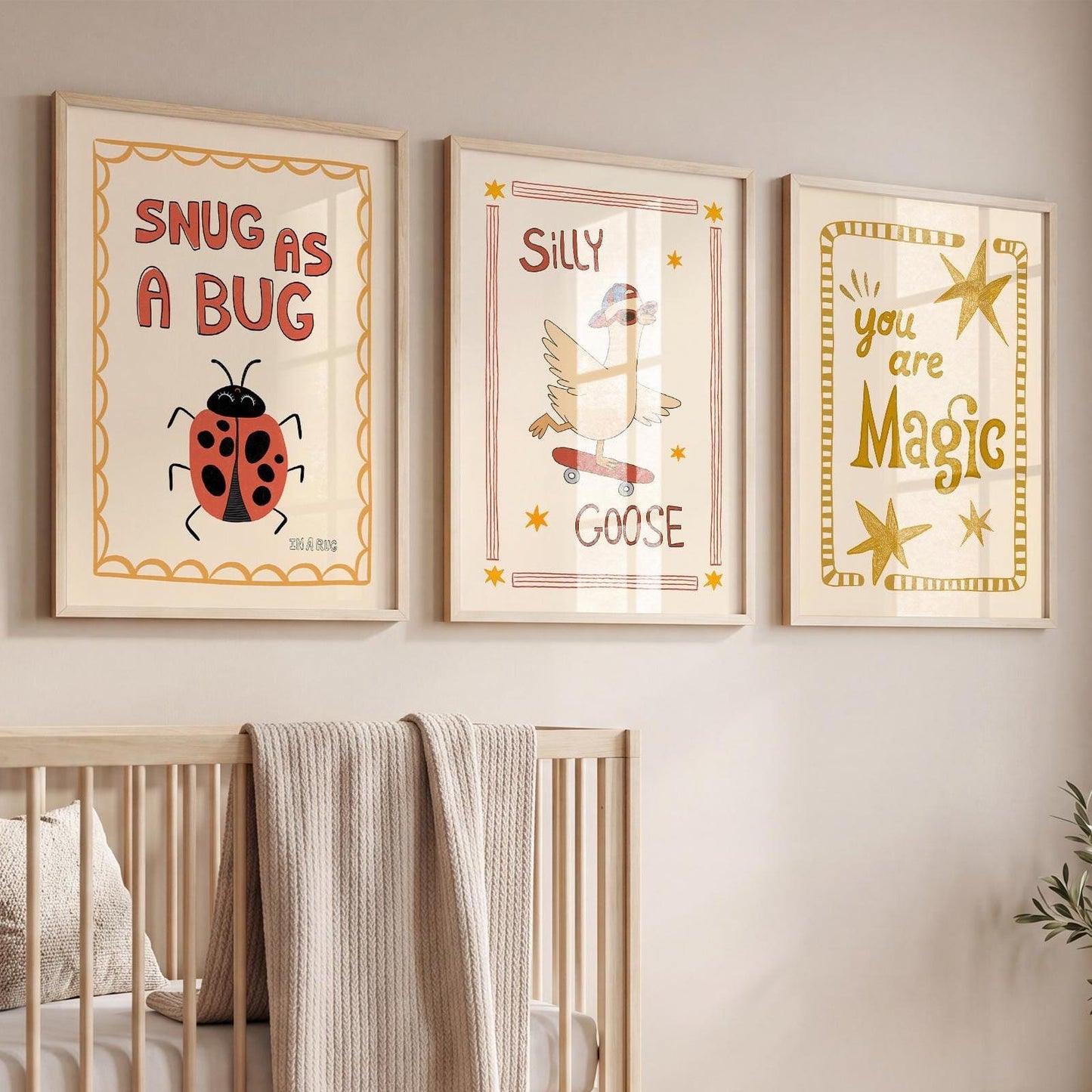 Playroom Wall Art, Nursery Decor, Silly Goose, You Are Magic, Snug Bug, Kids Room Print Set of 3 (ST5)