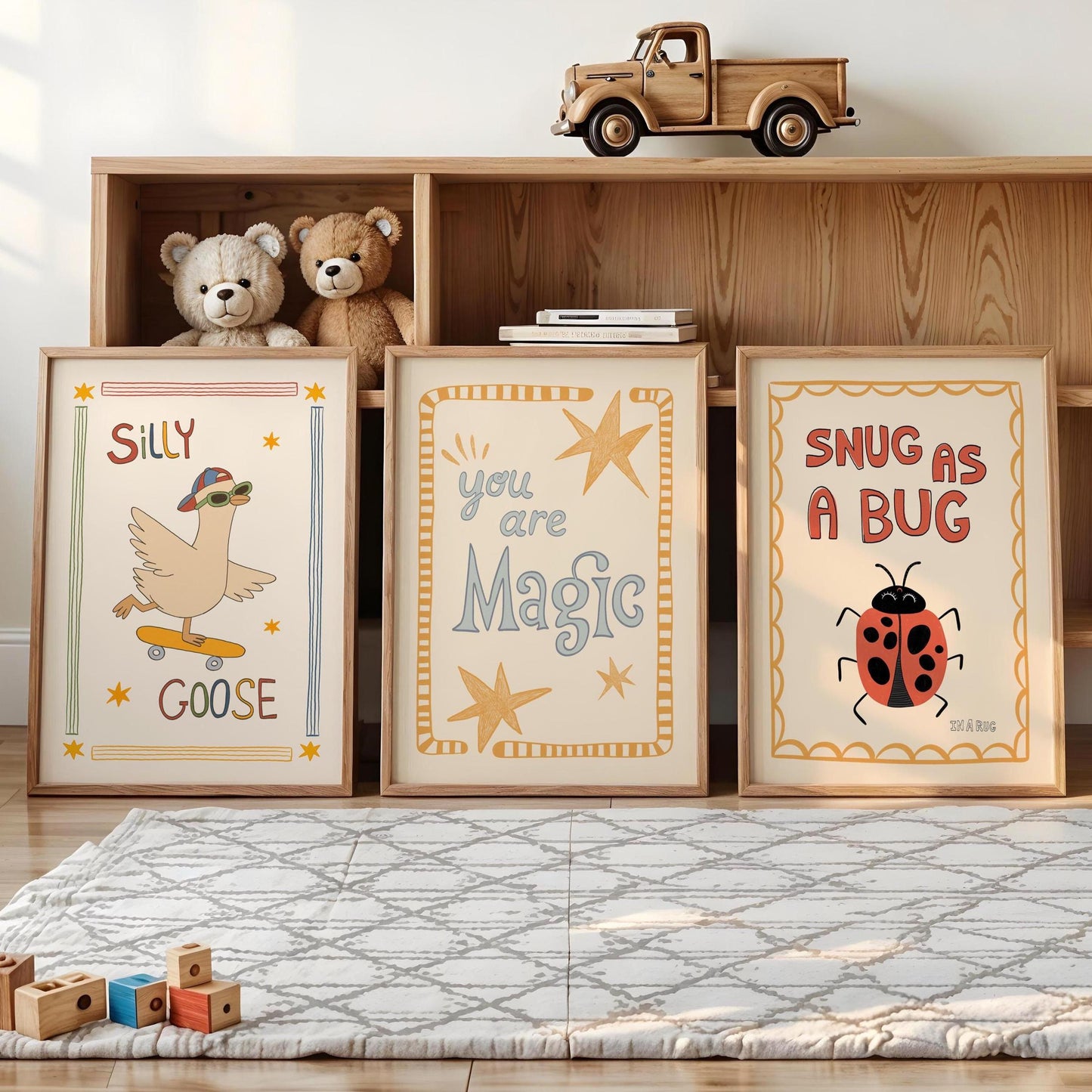 Playroom Wall Art, Nursery Decor, Silly Goose, You Are Magic, Snug Bug, Kids Room Print Set of 3 (ST5)