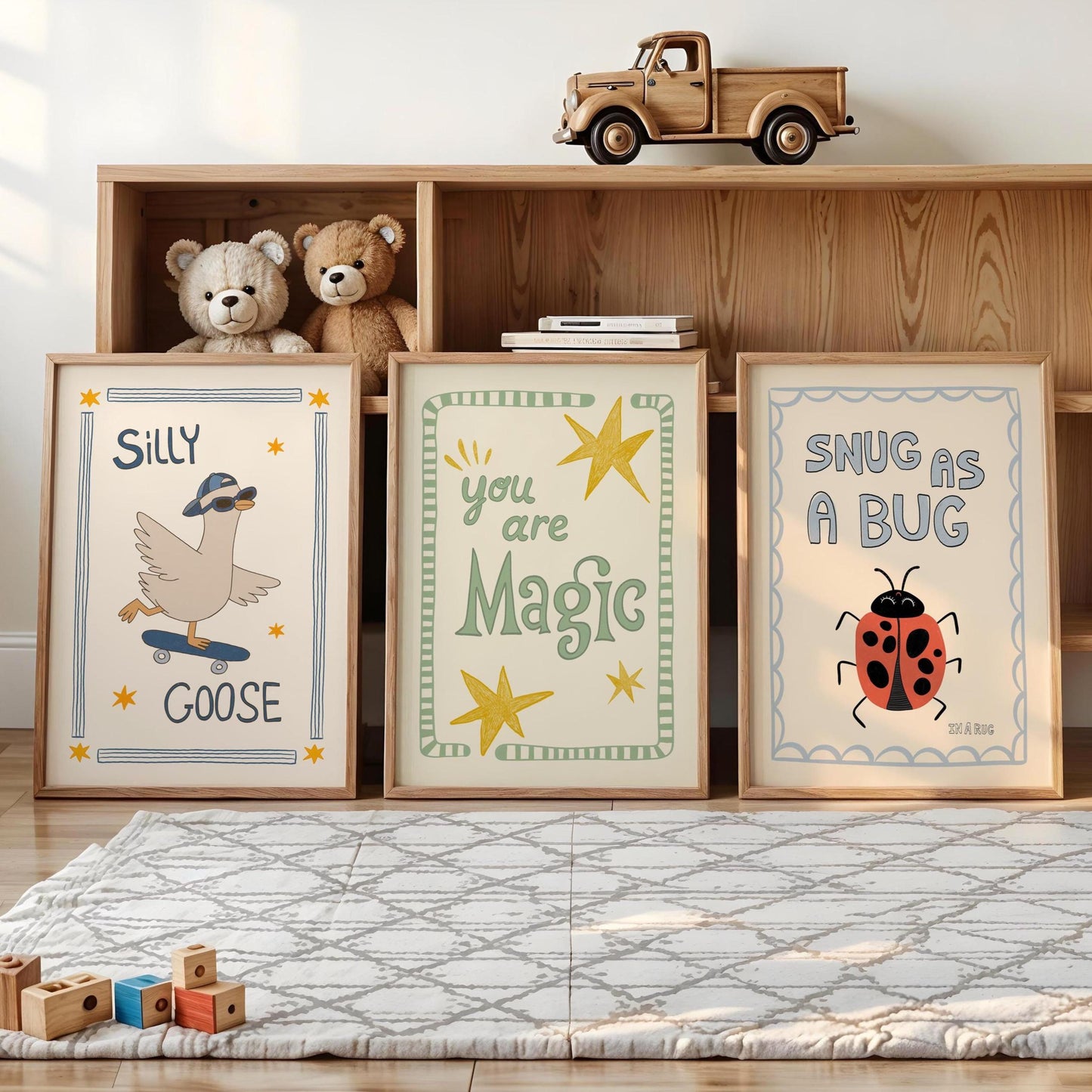 Playroom Wall Art, Nursery Decor, Silly Goose, You Are Magic, Snug Bug, Kids Room Print Set of 3 (ST5)