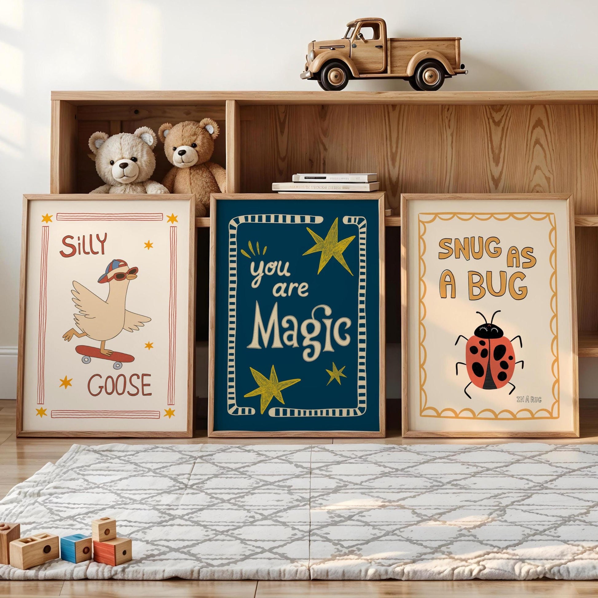 Playroom Wall Art, Nursery Decor, Silly Goose, You Are Magic, Snug Bug, Kids Room Print Set of 3 (ST5)