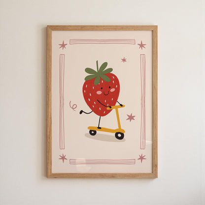 Strawberry Print Fruit Theme Nursery Wall Art Kids Room Poster Playroom Decor (MR125)