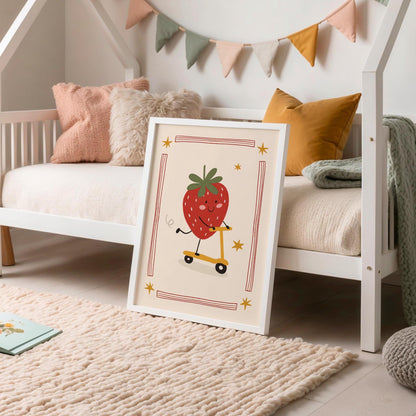 Strawberry Print Fruit Theme Nursery Wall Art Kids Room Poster Playroom Decor (MR125)