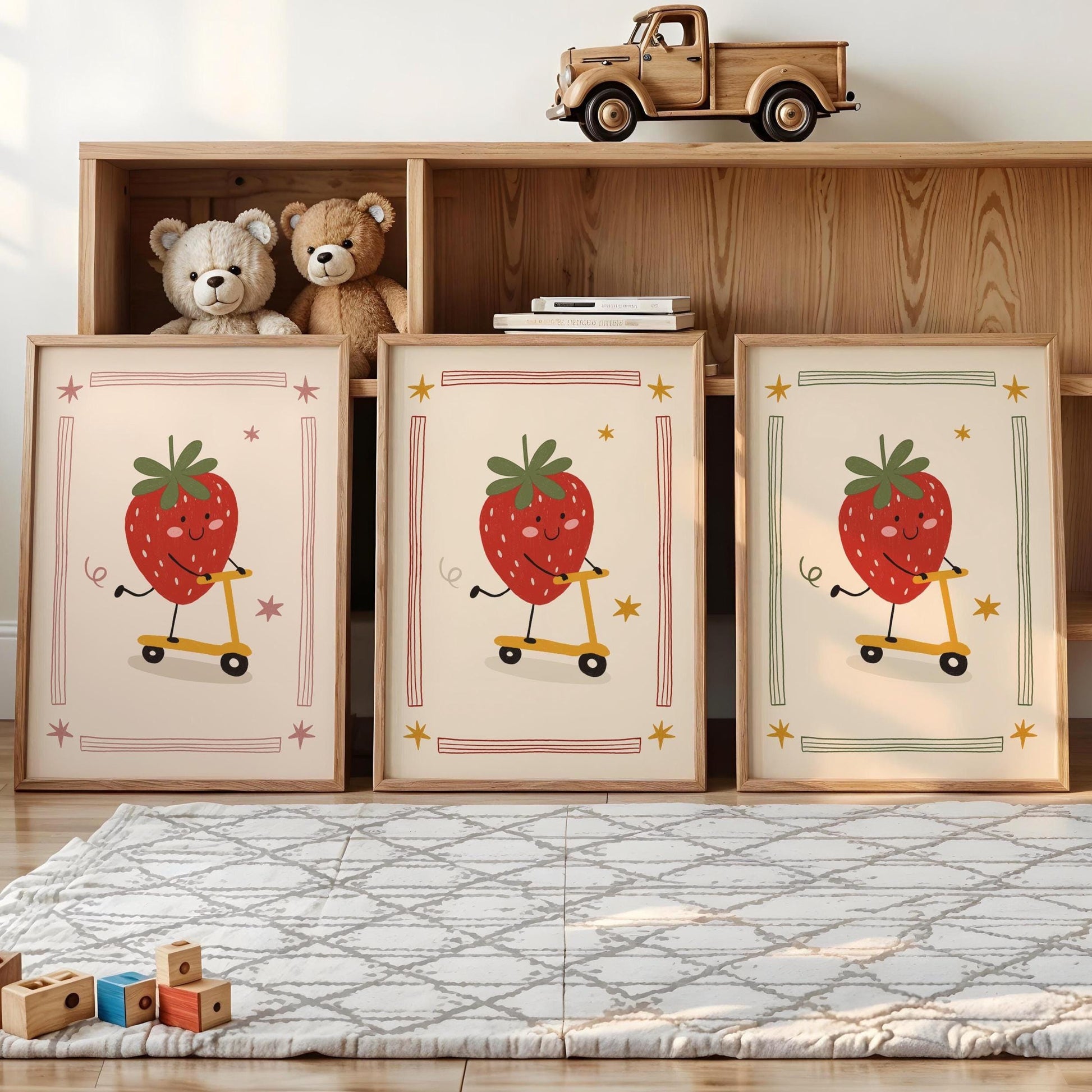 Strawberry Print Fruit Theme Nursery Wall Art Kids Room Poster Playroom Decor (MR125)