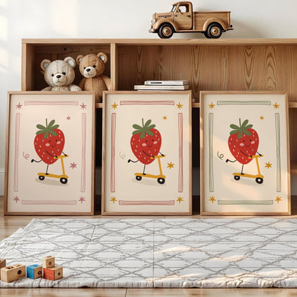 Strawberry Print Fruit Theme Nursery Wall Art Kids Room Poster Playroom Decor (MR125)