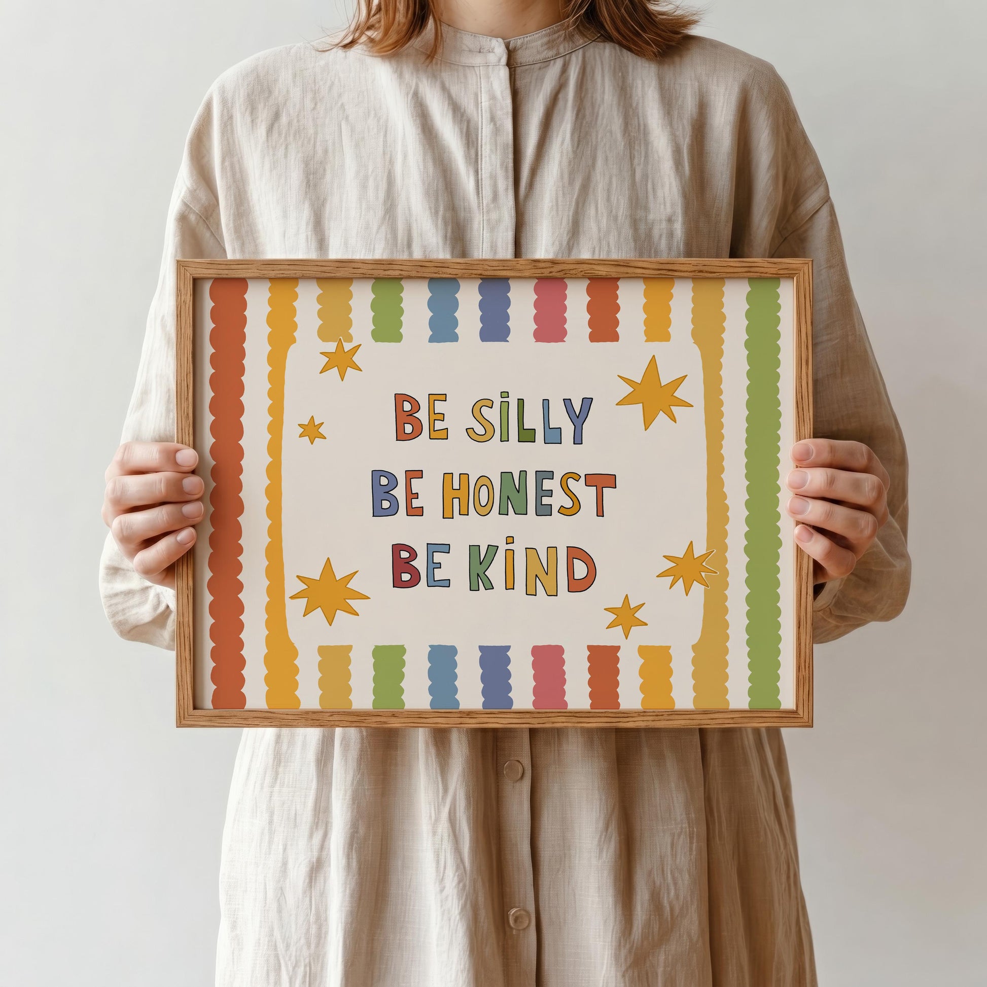 Be Silly Honest Kind Print, Colorful Stars Kids Playroom Poster, Toddler Wall Decor (MR120)