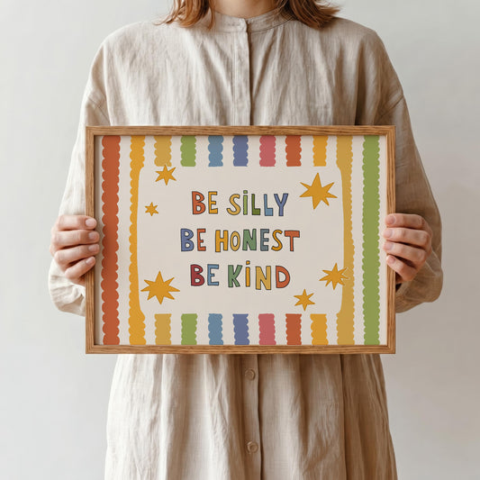 Be Silly Honest Kind Print, Colorful Stars Kids Playroom Poster, Toddler Wall Decor (MR120)