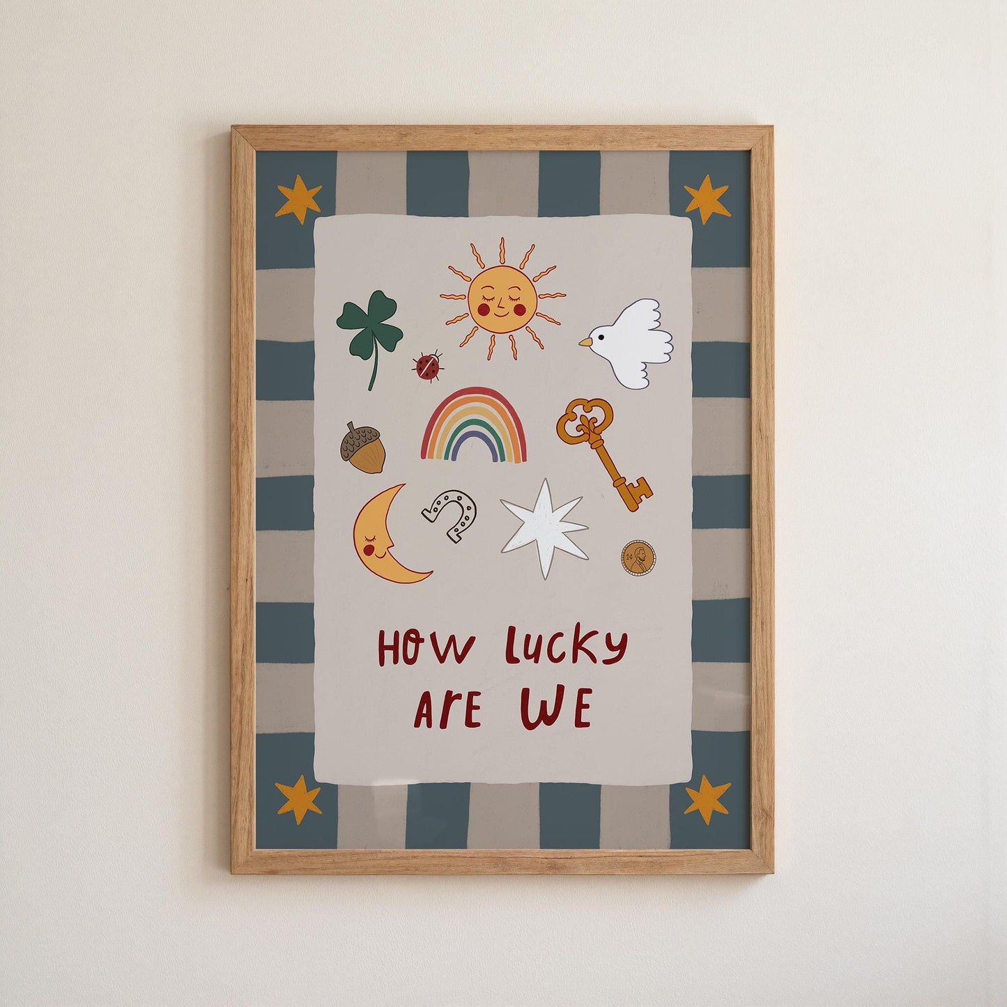 How Lucky Are We Print Nursery Wall Art Playroom Decor Kids Room Art (MR127)
