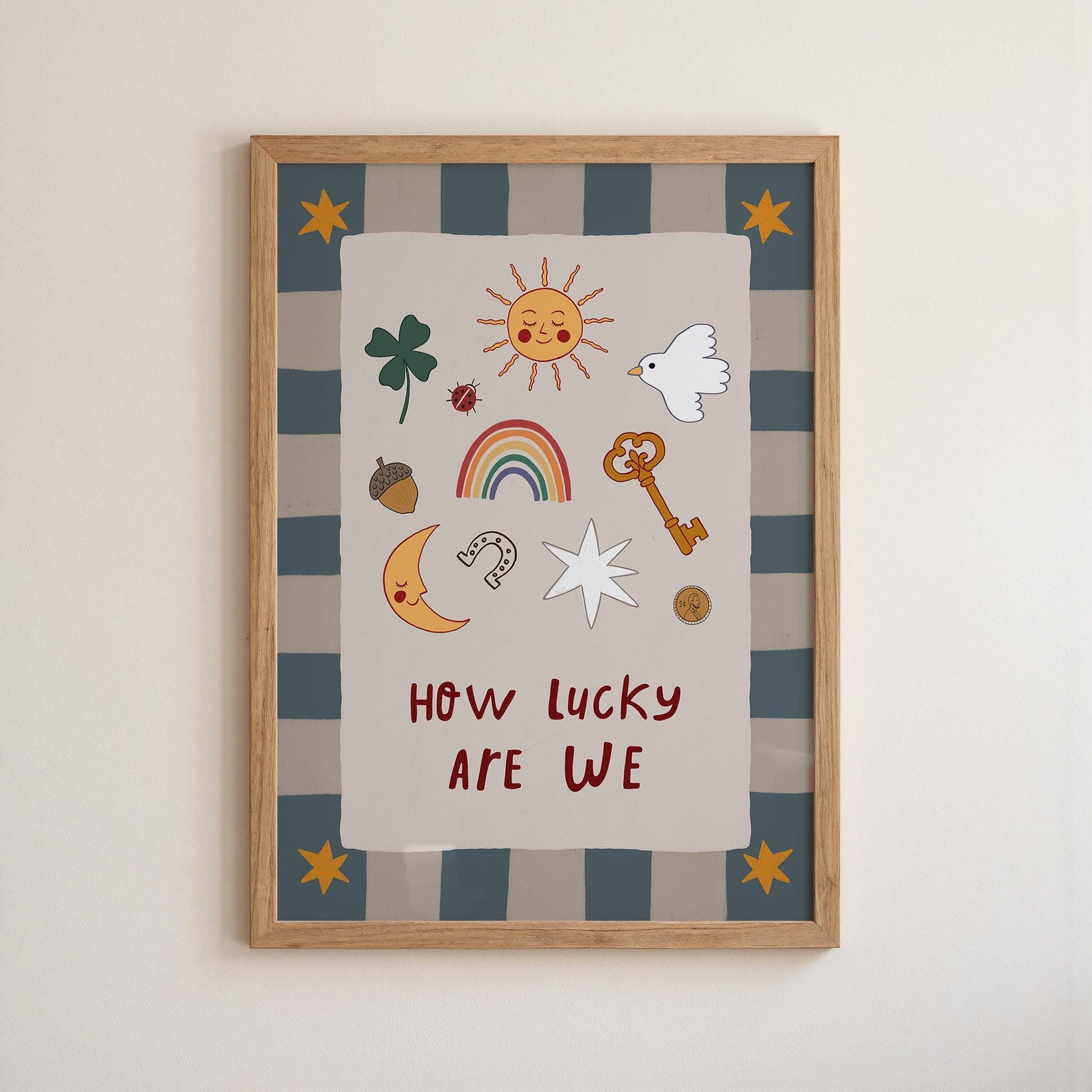 How Lucky Are We Print Nursery Wall Art Playroom Decor Kids Room Art (MR127)