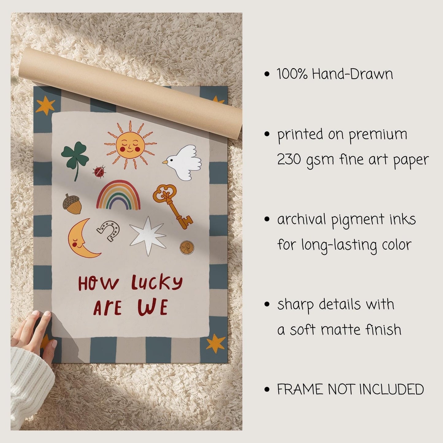 How Lucky Are We Print Nursery Wall Art Playroom Decor Kids Room Art (MR127)