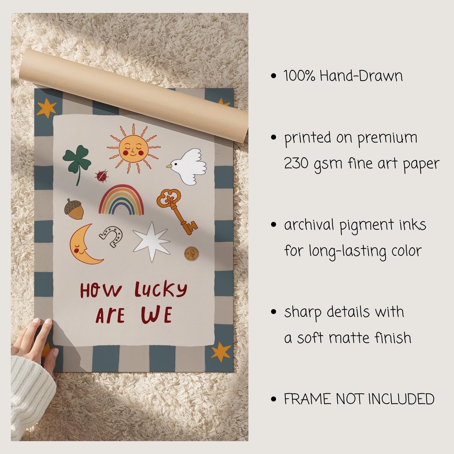 How Lucky Are We Print Nursery Wall Art Playroom Decor Kids Room Art (MR127)