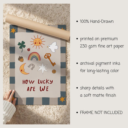 How Lucky Are We Print Nursery Wall Art Playroom Decor Kids Room Art (MR127)