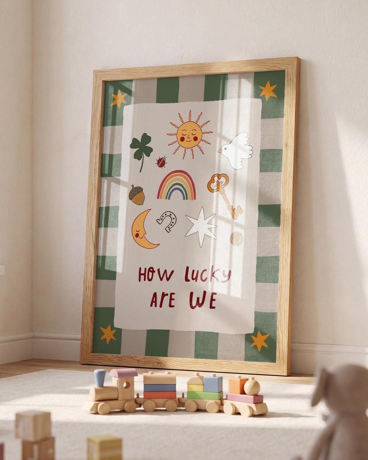 How Lucky Are We Print Nursery Wall Art Playroom Decor Kids Room Art (MR127)