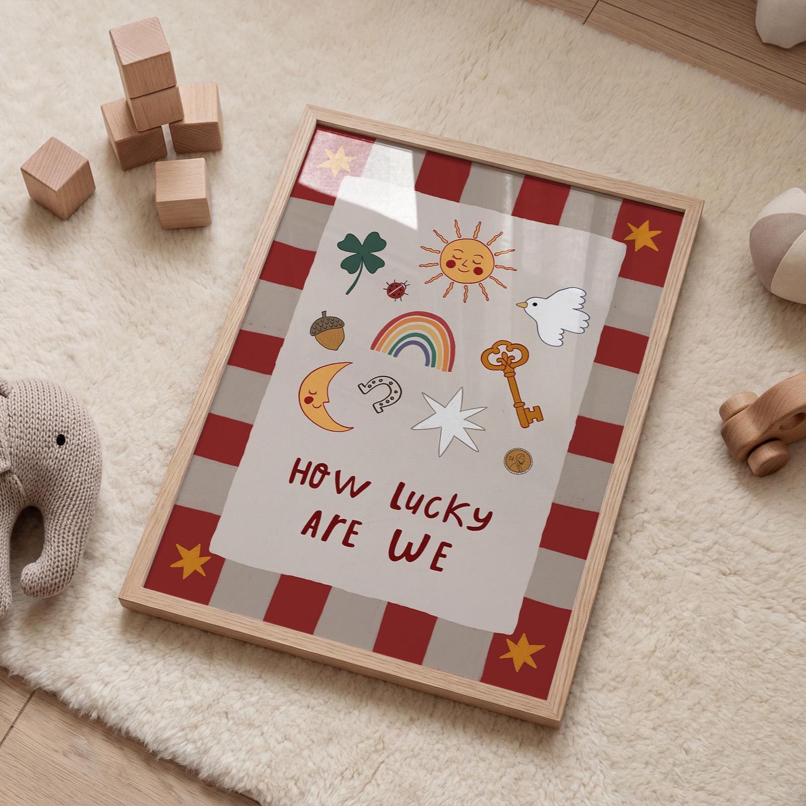 How Lucky Are We Print Nursery Wall Art Playroom Decor Kids Room Art (MR127)
