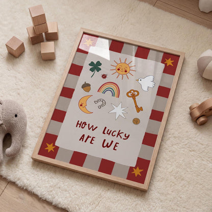 How Lucky Are We Print Nursery Wall Art Playroom Decor Kids Room Art (MR127)