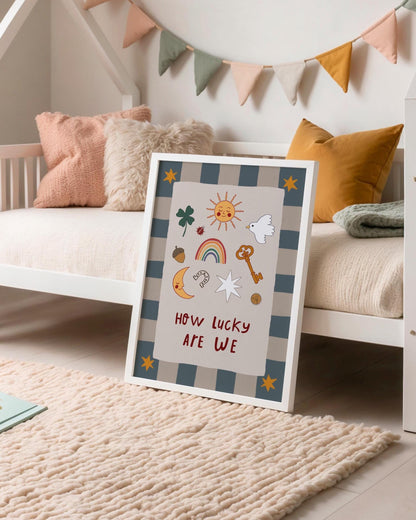 How Lucky Are We Print Nursery Wall Art Playroom Decor Kids Room Art (MR127)