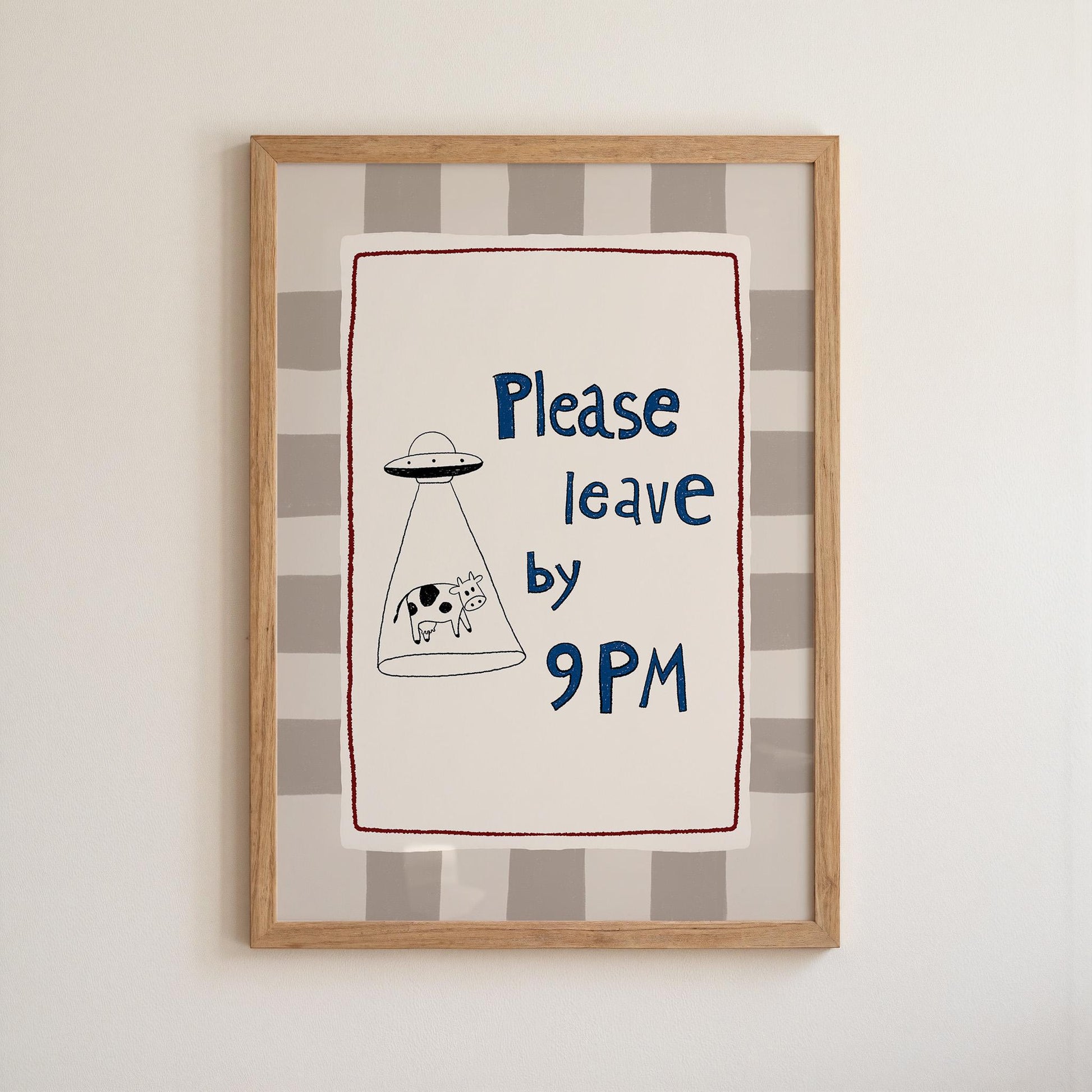 Please Leave by 9PM Wall Art, Funny Alien Cow Print, Introvert Home Decor (MR129)