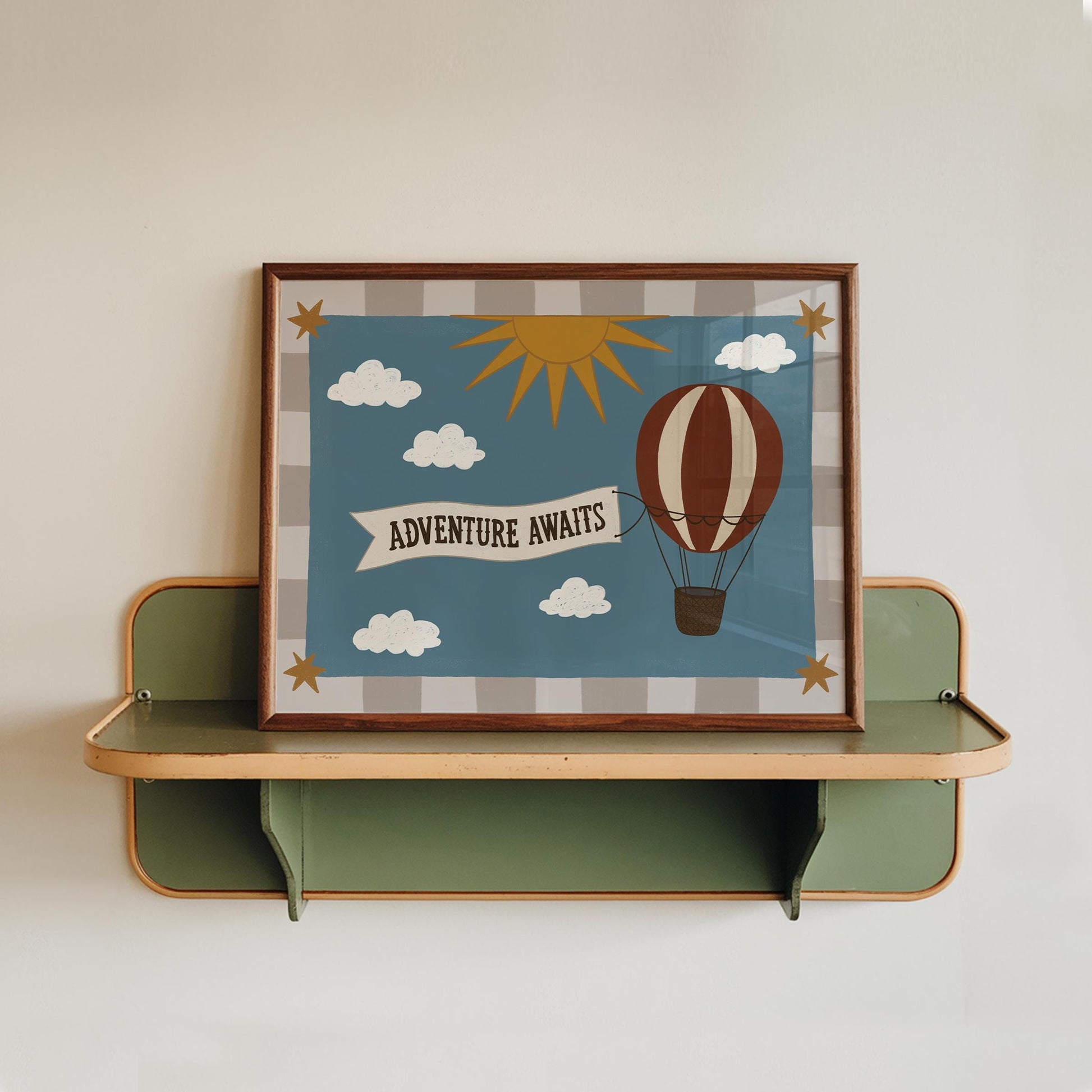 Hot Air Balloon Nursery Print, Whimsical Kids Wall Art, Adventure Awaits, Unframed (MR130)