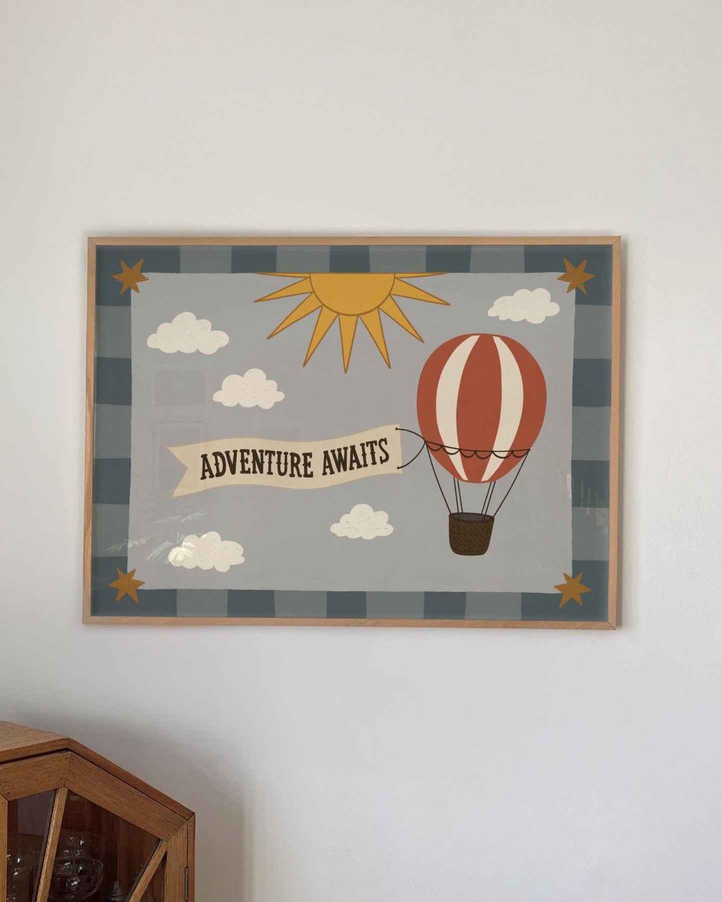 Hot Air Balloon Nursery Print, Whimsical Kids Wall Art, Adventure Awaits, Unframed (MR130)