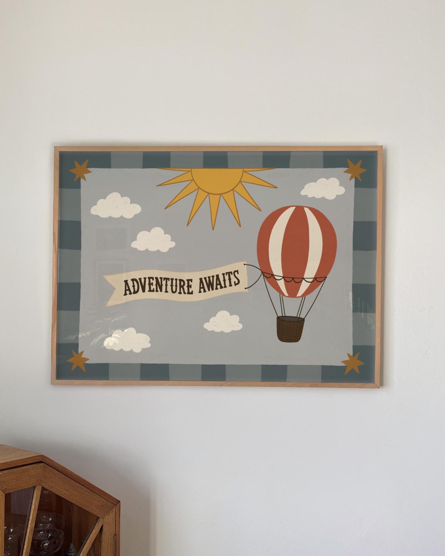 Hot Air Balloon Nursery Print, Whimsical Kids Wall Art, Adventure Awaits, Unframed (MR130)