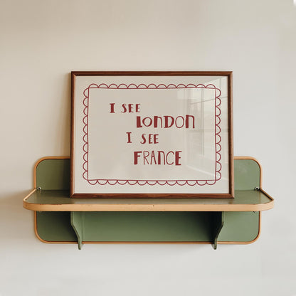 I See London I See France Bathroom Wall Art, Funny Retro Bathroom Print, Unframed (MR131)