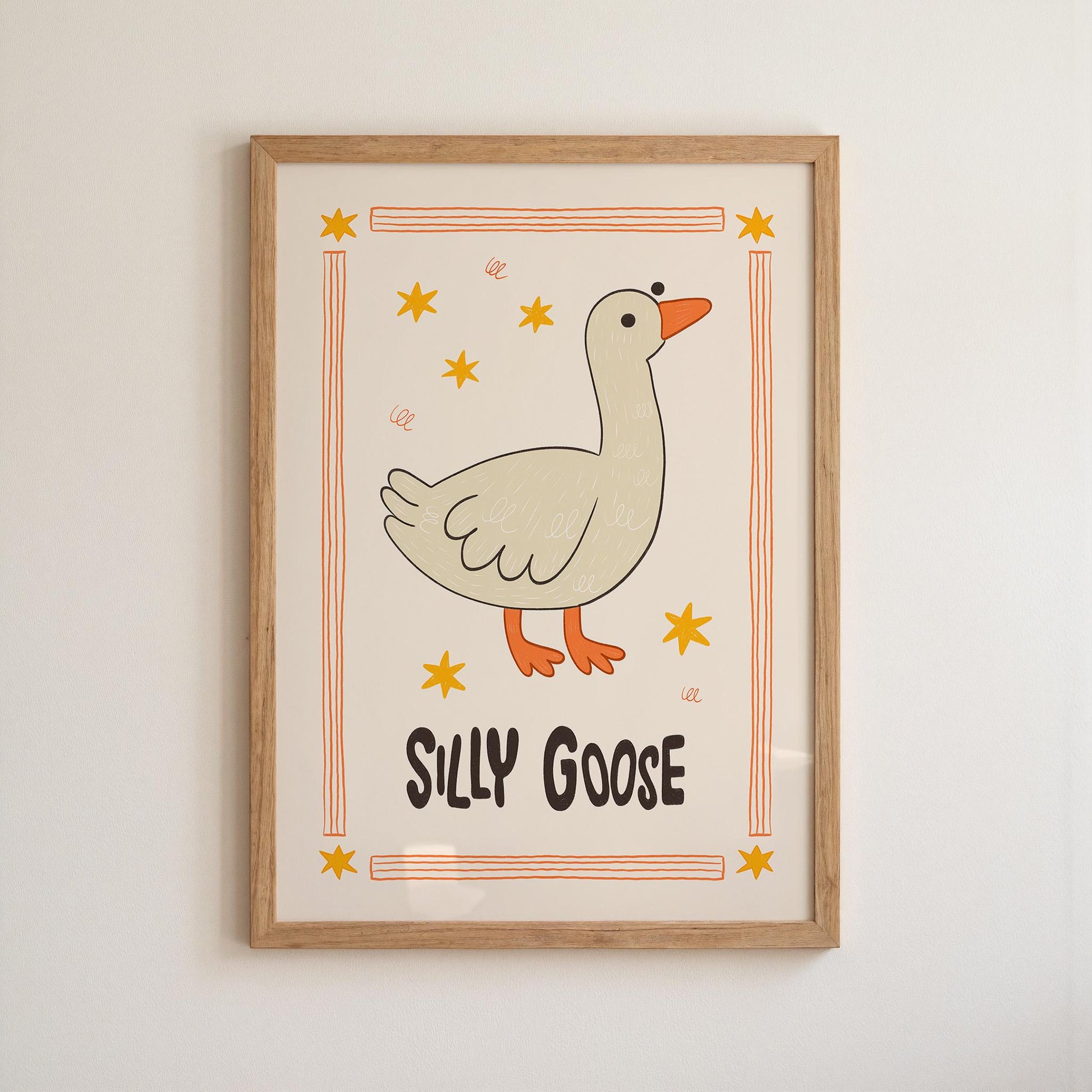 Silly Goose Wall Art, Kids Room Decor, Hand-Drawn Farm Nursery Print MR123