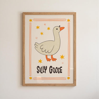 Silly Goose Wall Art, Kids Room Decor, Hand-Drawn Farm Nursery Print MR123