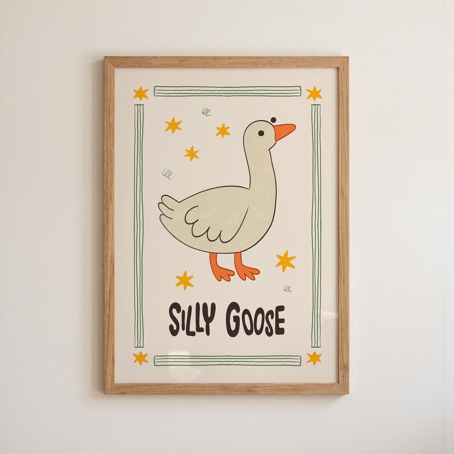 Silly Goose Wall Art, Kids Room Decor, Hand-Drawn Farm Nursery Print MR123