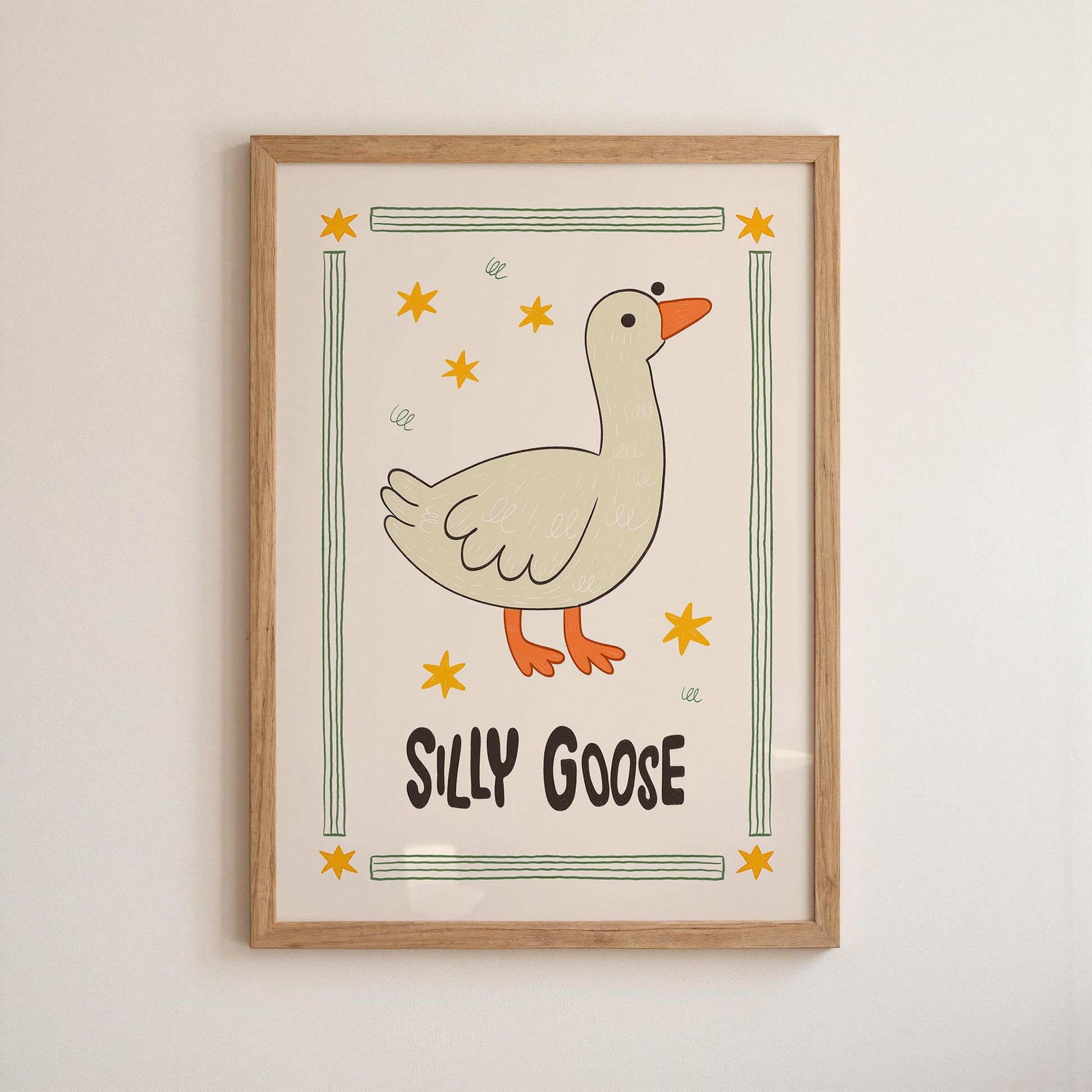 Silly Goose Wall Art, Kids Room Decor, Hand-Drawn Farm Nursery Print MR123