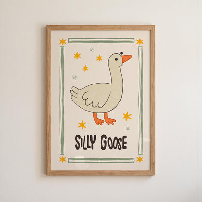 Silly Goose Wall Art, Kids Room Decor, Hand-Drawn Farm Nursery Print MR123