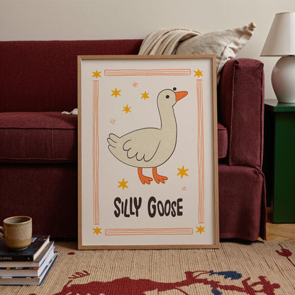 Silly Goose Wall Art, Kids Room Decor, Hand-Drawn Farm Nursery Print MR123