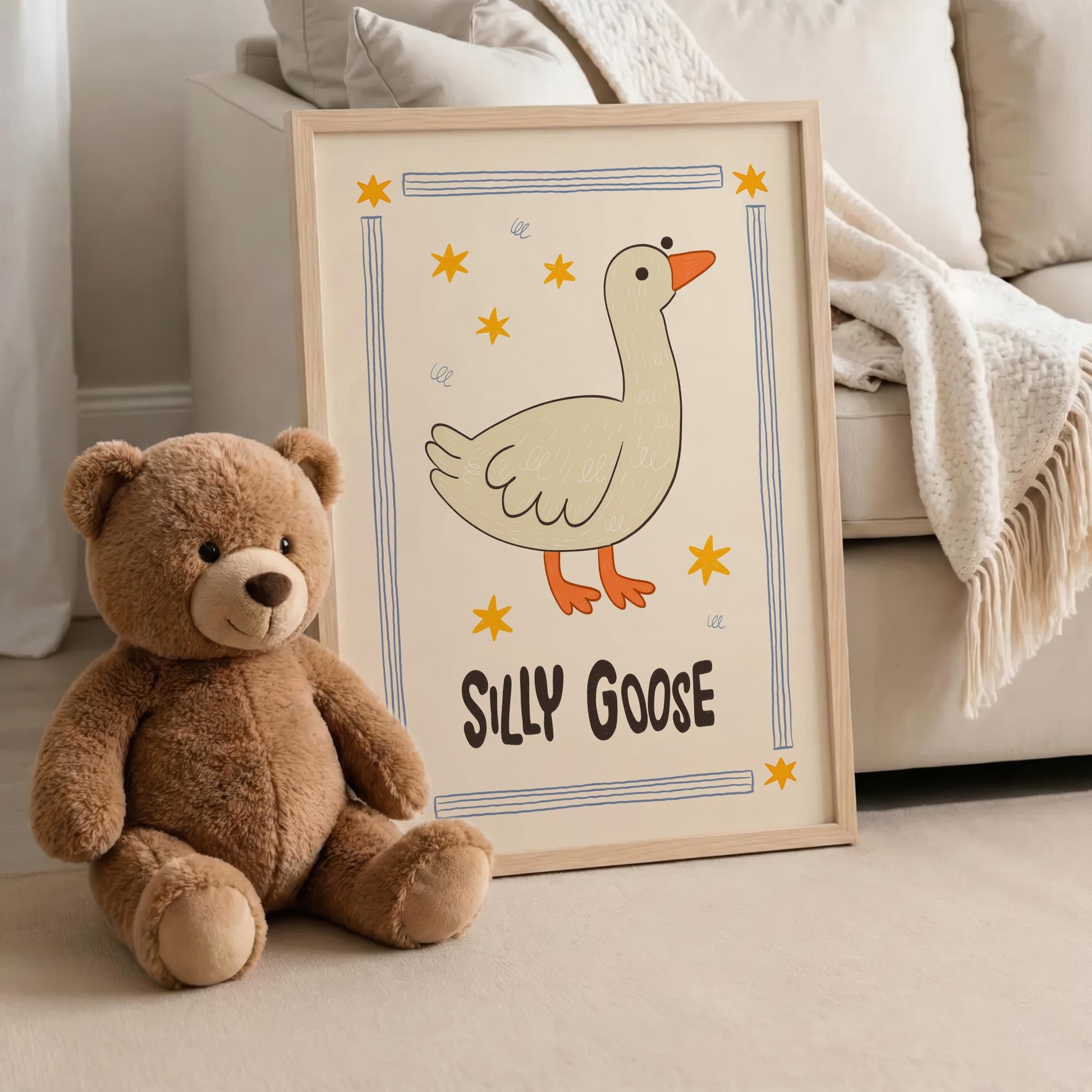Silly Goose Wall Art, Kids Room Decor, Hand-Drawn Farm Nursery Print MR123