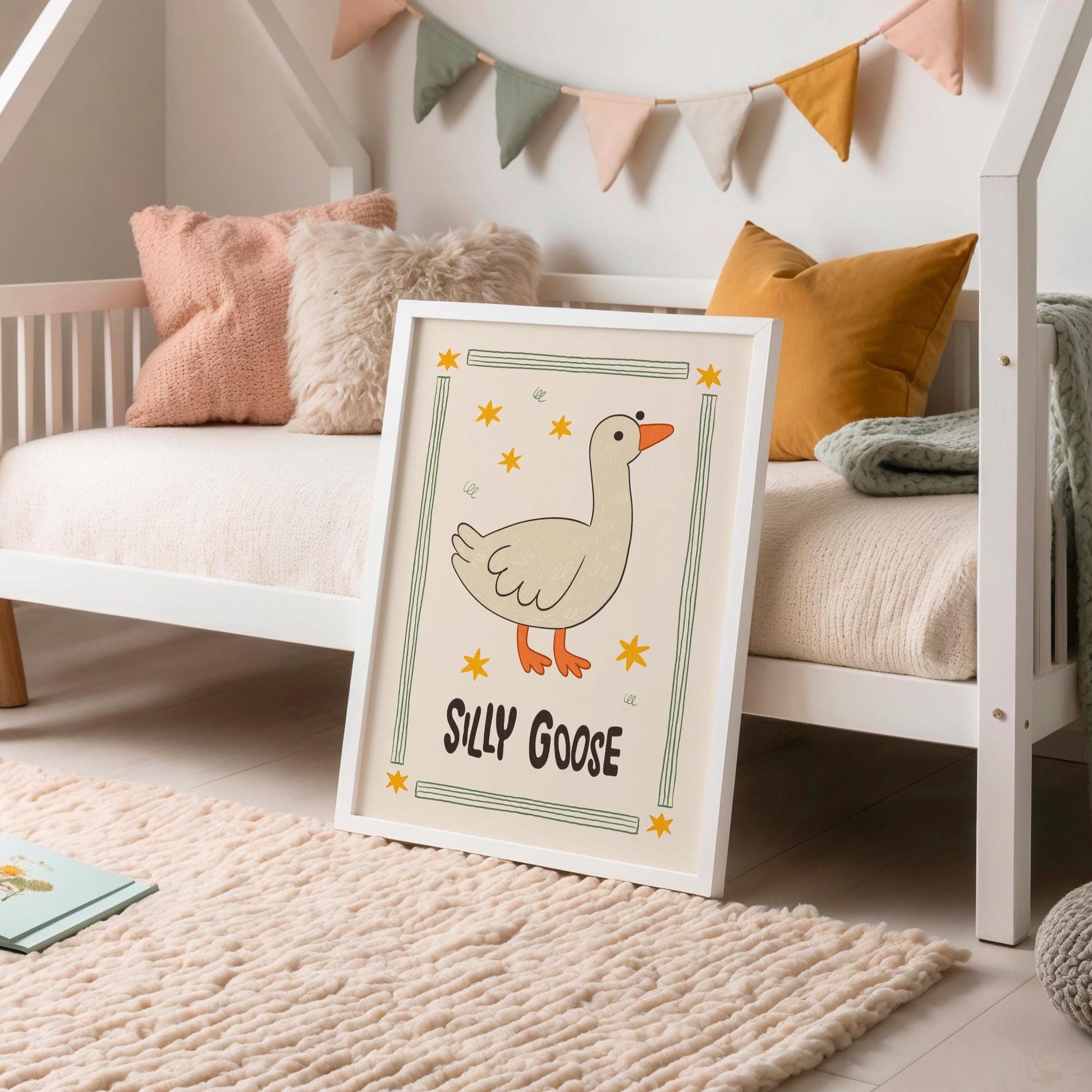 Silly Goose Wall Art, Kids Room Decor, Hand-Drawn Farm Nursery Print MR123