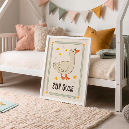 Silly Goose Wall Art, Kids Room Decor, Hand-Drawn Farm Nursery Print MR123