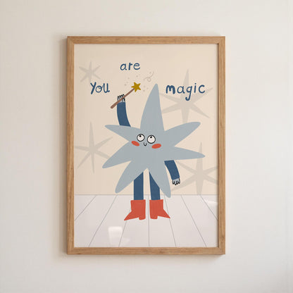 You Are Magic Print, Whimsical Star Kids Wall Art, Nursery Decor, Playroom Poster MR132