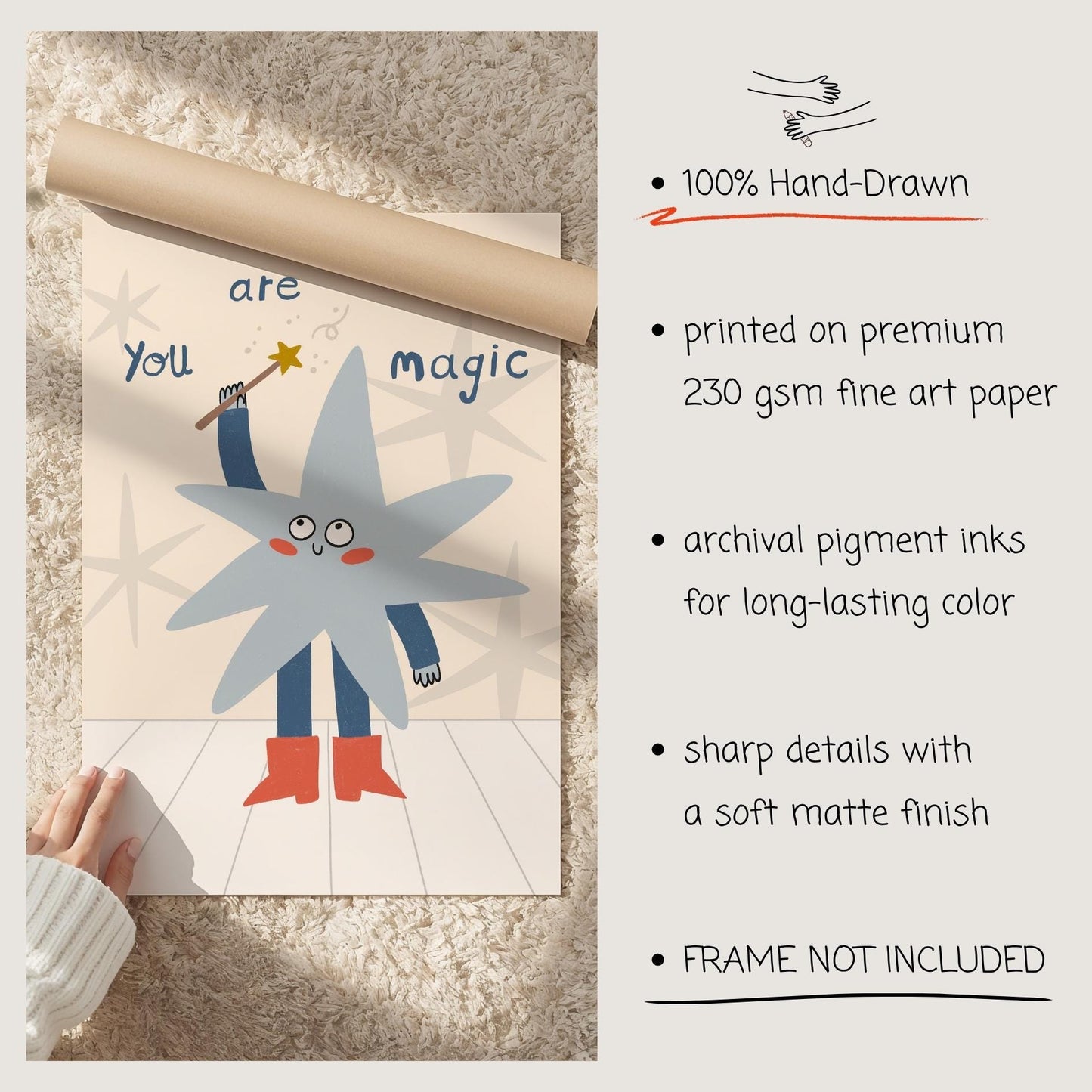 You Are Magic Print, Whimsical Star Kids Wall Art, Nursery Decor, Playroom Poster MR132