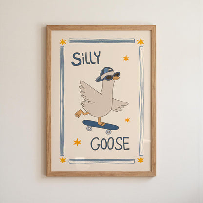 Silly Goose Print, Skateboard Goose Poster, Boy Nursery Decor, Playroom Wall Art (MR124)