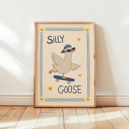 Silly Goose Print, Skateboard Goose Poster, Boy Nursery Decor, Playroom Wall Art (MR124)