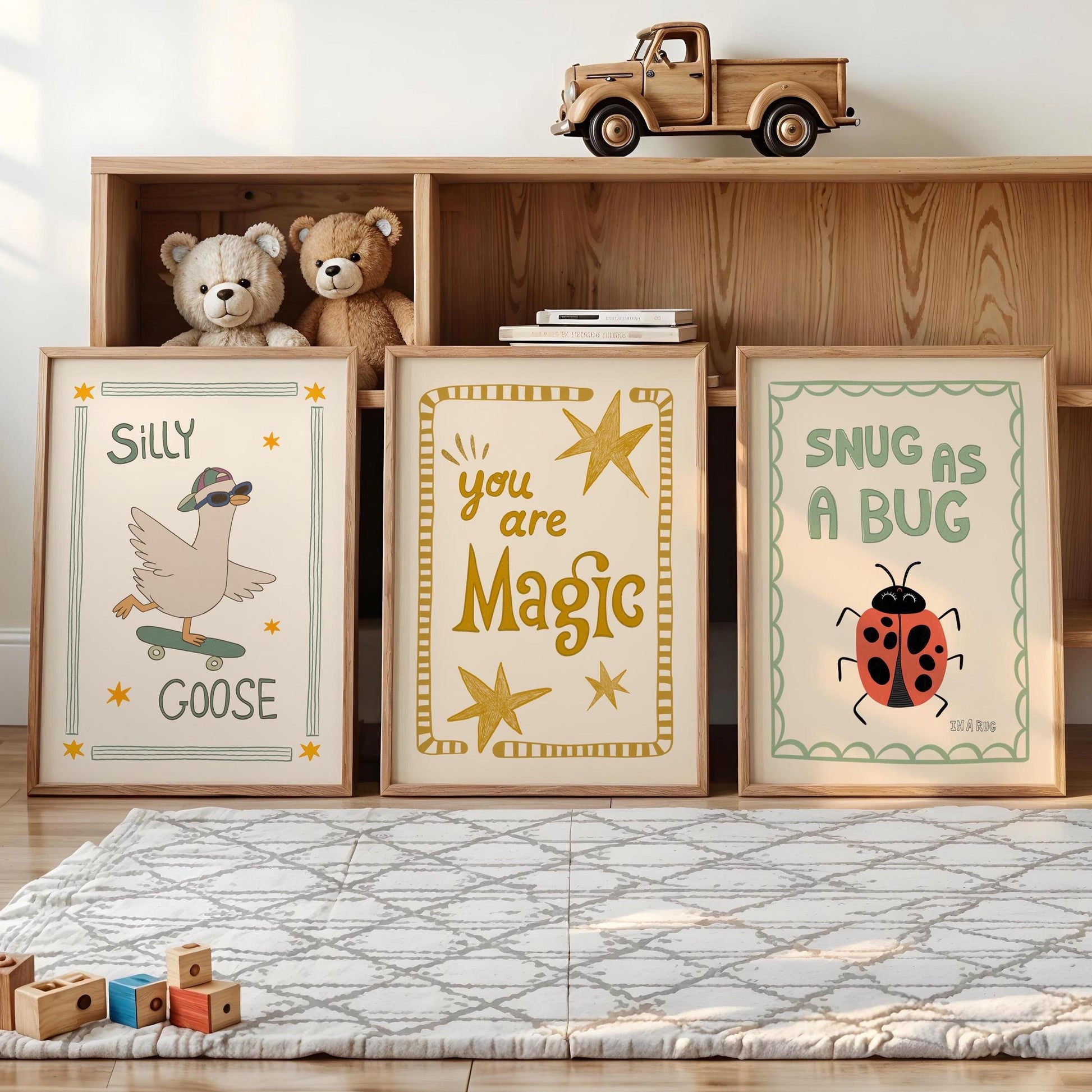 Playroom Wall Art, Nursery Decor, Silly Goose, You Are Magic, Snug Bug, Kids Room Print Set of 3 (ST5)