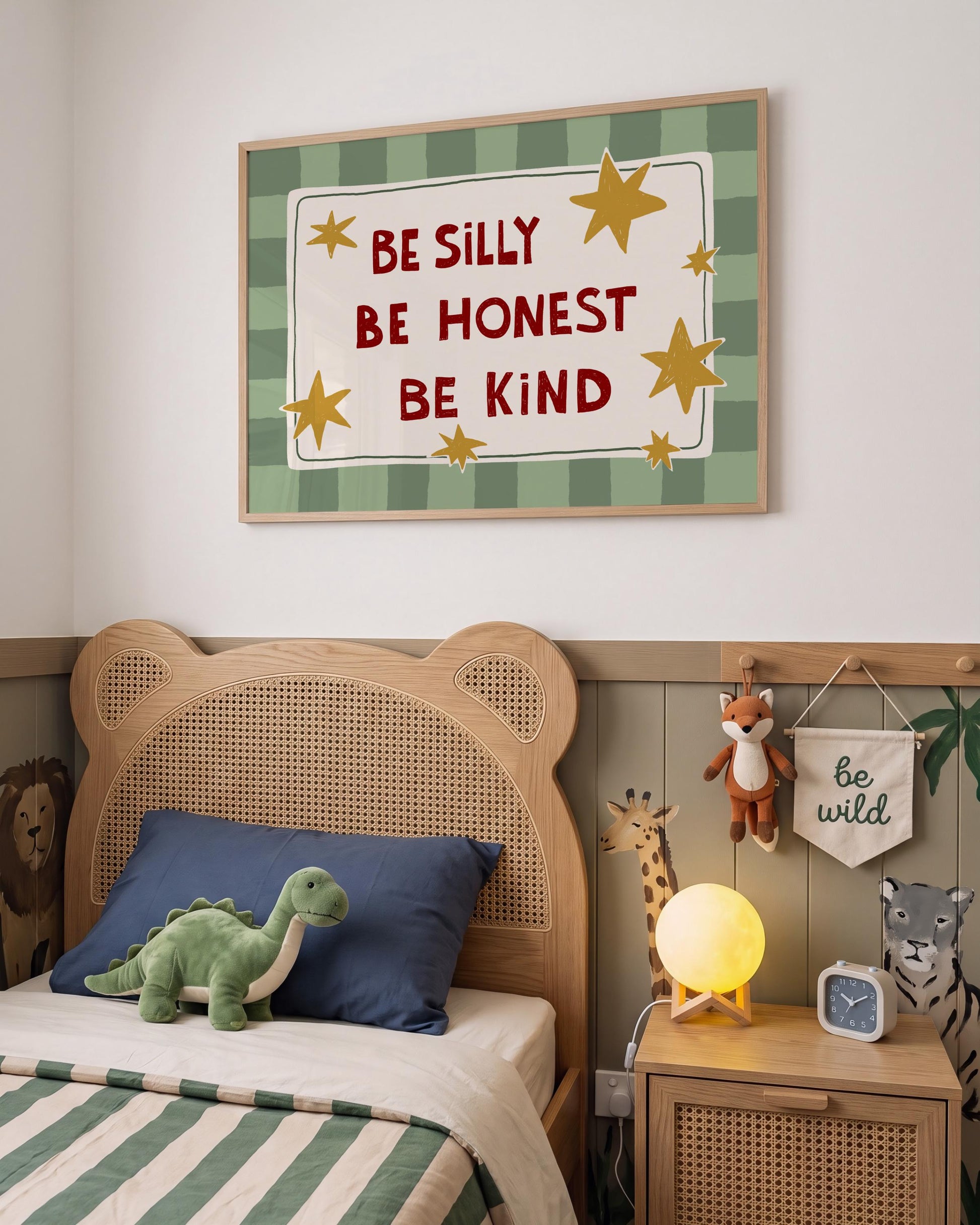 Be Silly Honest Kind Print, Checkered Kids Wall Art, Playroom Poster, UNFRAMED (MR101)