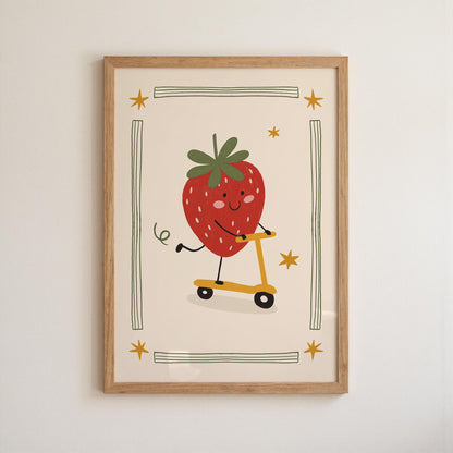 Strawberry Print Fruit Theme Nursery Wall Art Kids Room Poster Playroom Decor (MR125)