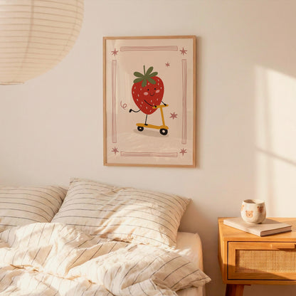 Strawberry Print Fruit Theme Nursery Wall Art Kids Room Poster Playroom Decor (MR125)