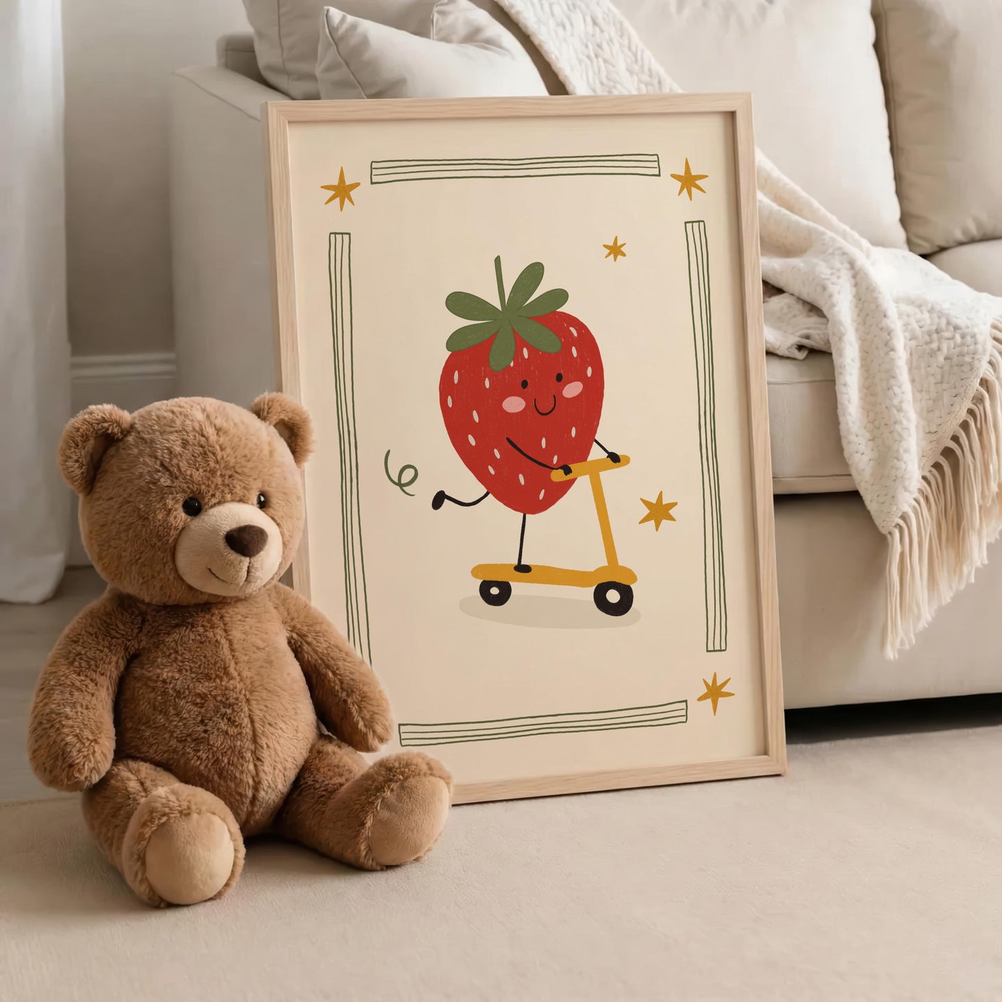 Strawberry Print Fruit Theme Nursery Wall Art Kids Room Poster Playroom Decor (MR125)