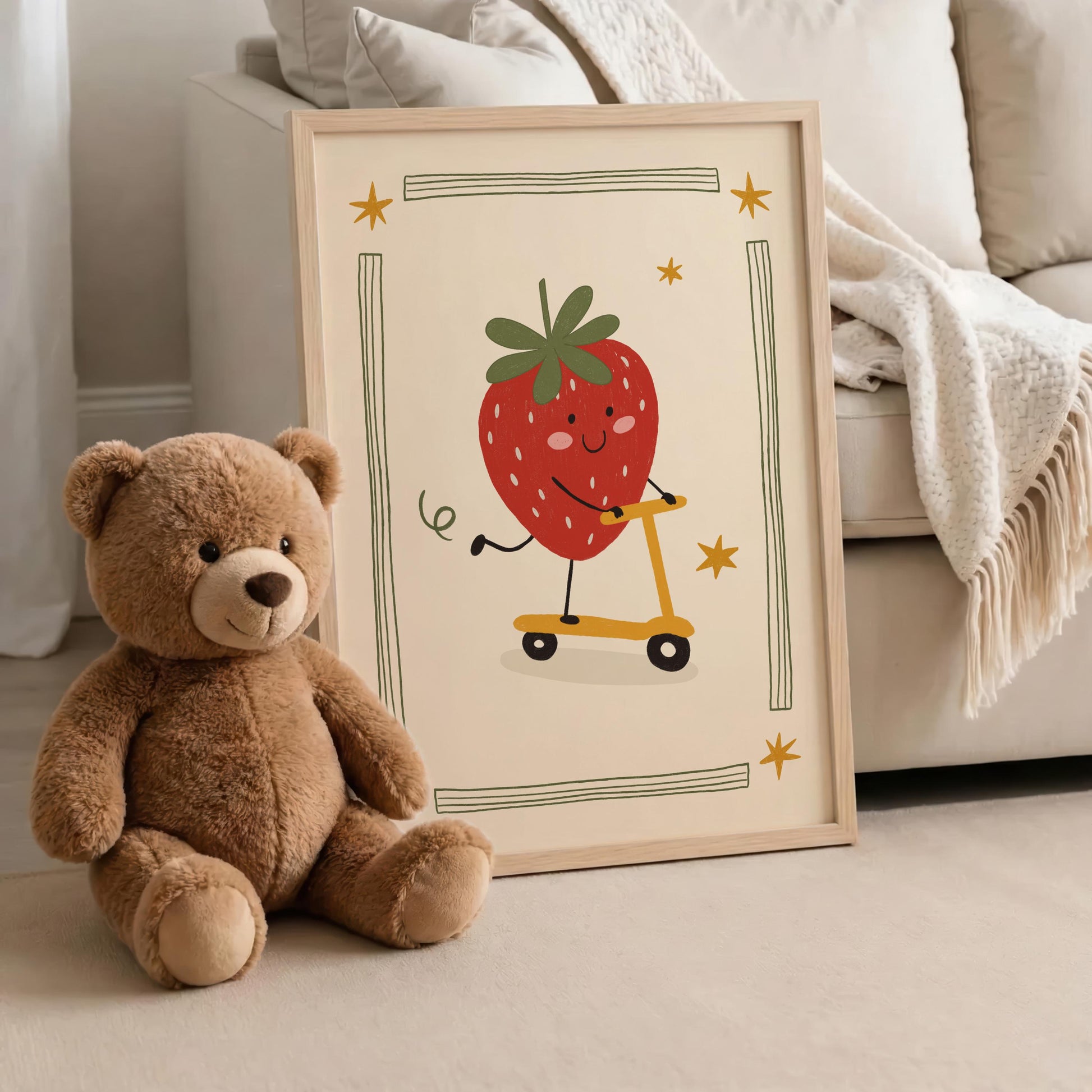 Strawberry Print Fruit Theme Nursery Wall Art Kids Room Poster Playroom Decor (MR125)